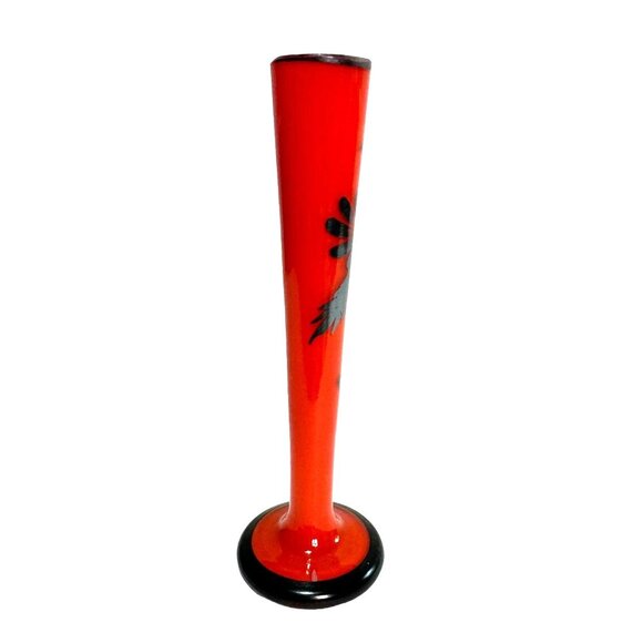 VTG TANGO GLASS BUD VASE CZECH ART DECO BOHO ORANGE HAND PAINTED 1930s 6.25" H - Picture 3 of 7